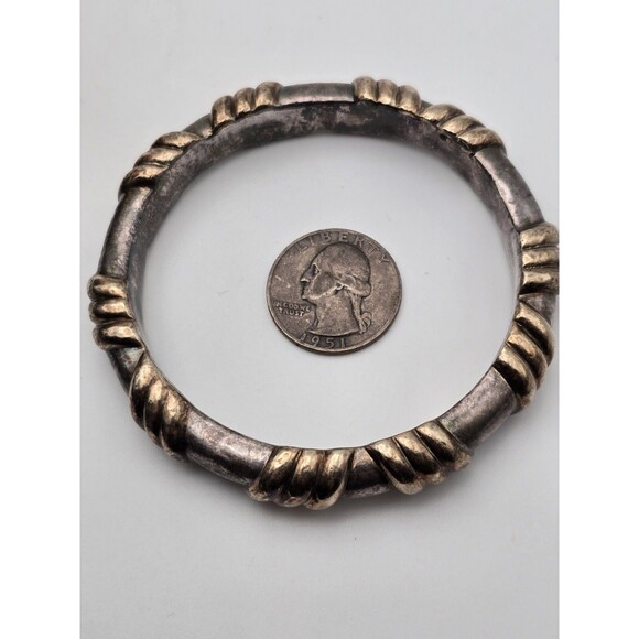 Brian Bergner 925 Silver And Gold Plate Crosshatch Bangle - Picture 4 of 9